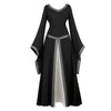 Women Medieval Renaissance Trumpet Sleeve Retro Loor Length Gown Lace Trim Irish Over Long Dress Halloween Costume Plus Size