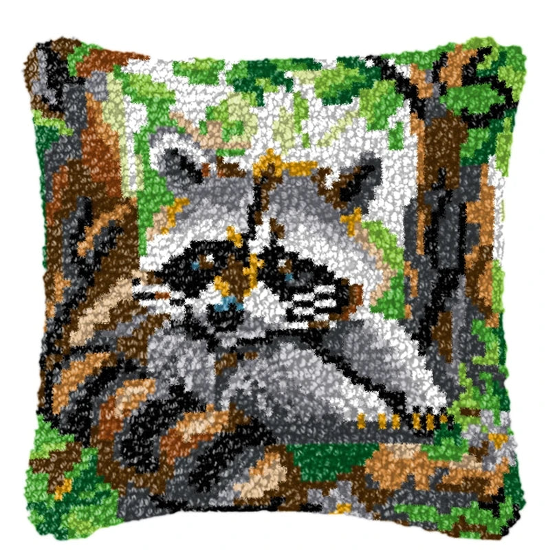 Cunning Fox Smyrna Buttons Package Latch Hook Pillow Kit Bunny Embroidery Design Plush Animal Canvas Craft for Home Decor Gifts