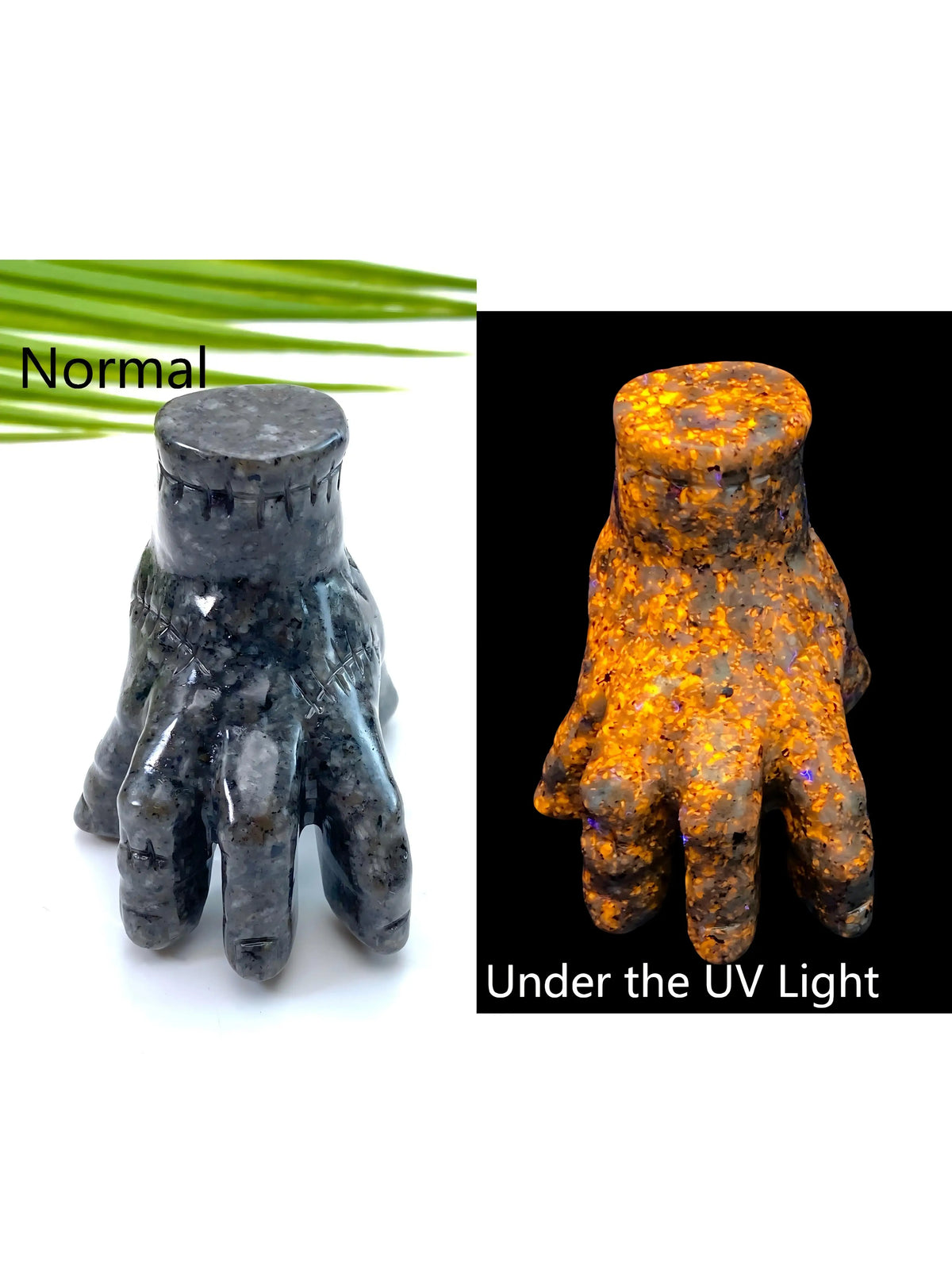 1PC Yooperlite Ghost Hand Carving-UV Fluorescent,Ideal for Halloween,Easter,Graduation Gift,Home Decoration,Occult Decoration