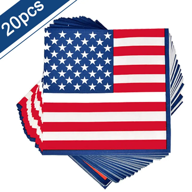 Independence Day Party Supplies American Flag Tableware USA Plates, Cups, Napkins, Forks, Spoons For 4th Of July USA Party Decor