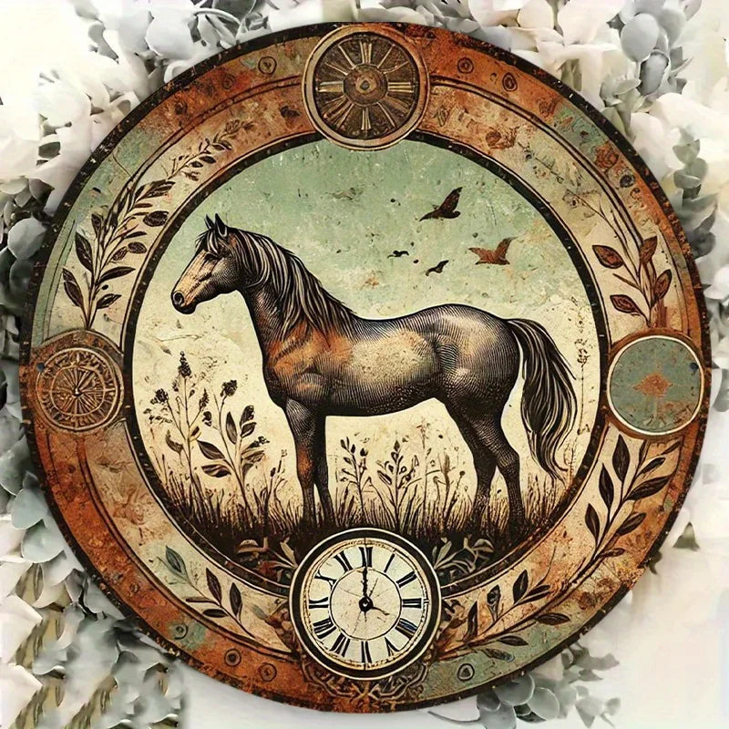 Rustic Horse Wall Art - 8x8" Vintage Aluminum Metal Sign for Home, Kitchen & Celebration Decor