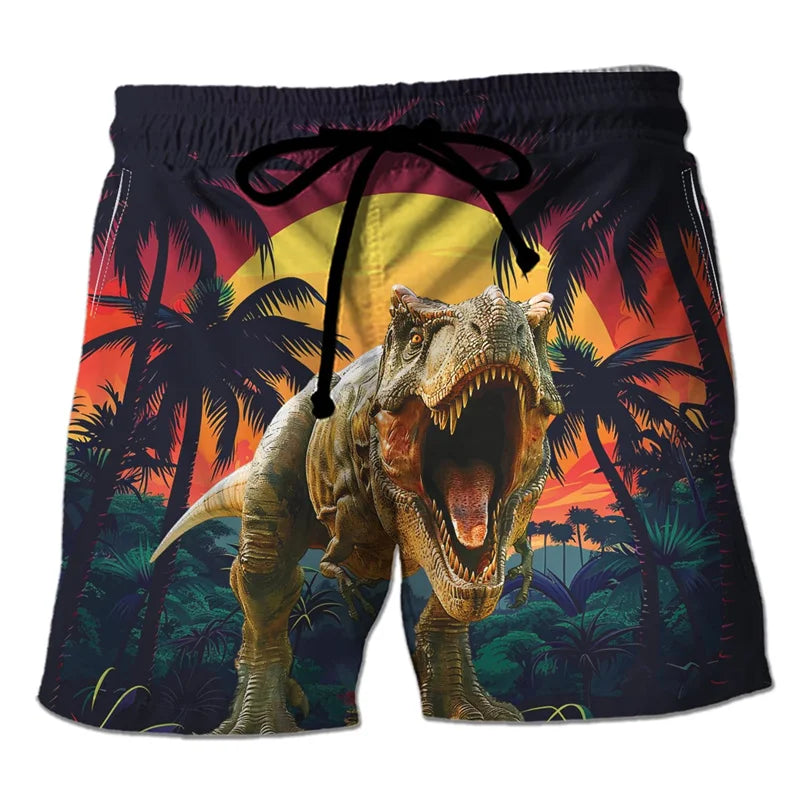 Funny 3D Printing Dinosaur Beach Shorts For Men Street Drawstring Swimming Trunks Kids Summer Animal Pattern Surfboard Shorts