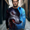 2024 new men's Ukiyoe long-sleeved T-shirt 3d printed high-definition wolf print men's autumn top casual round neck T-shirt