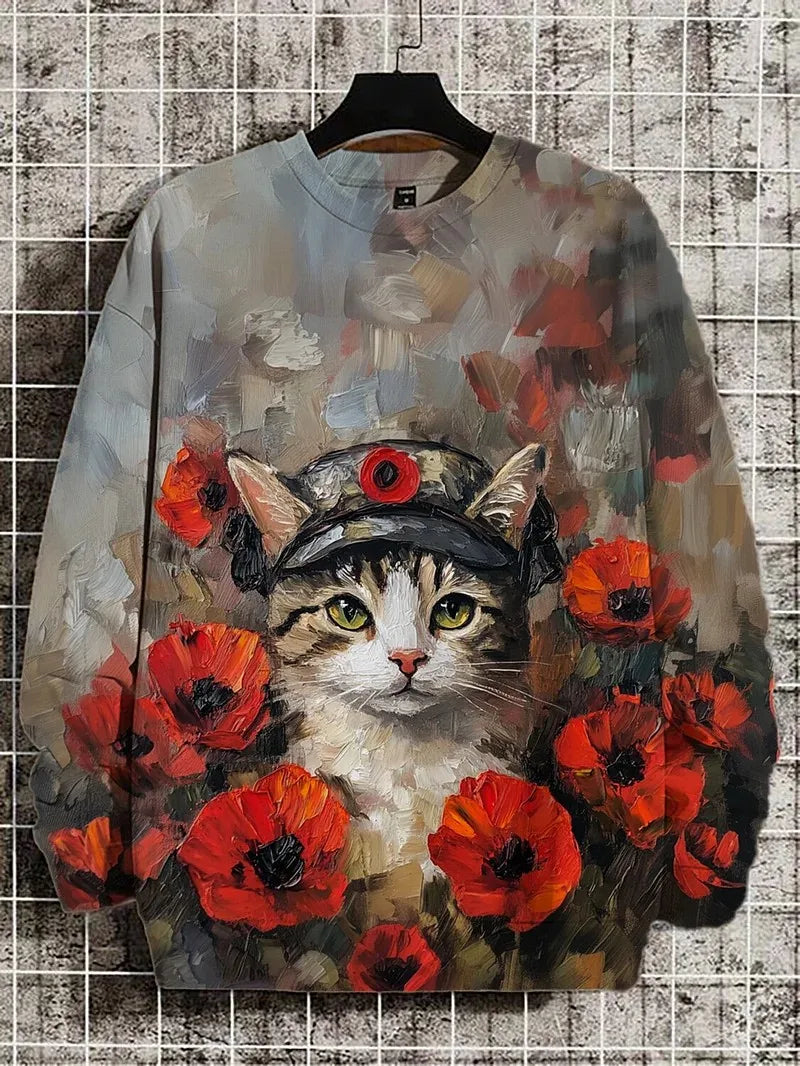 2025 Men's Animal Sweatshirts Long Sleeve Sweatshirt Crew Neck Fashion 3D Printed Japanese Art Prints Casual Sweatshirts
