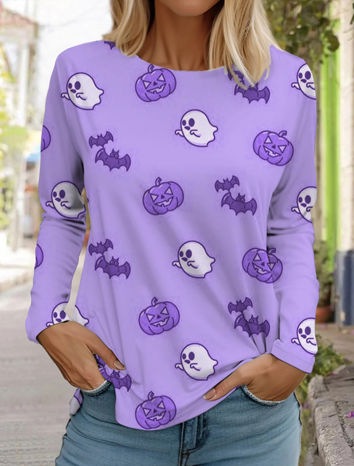 Halloween skull pumpkin print pullover autumn and winter women's casual long sleeve round neck sweatshirt men's clothing