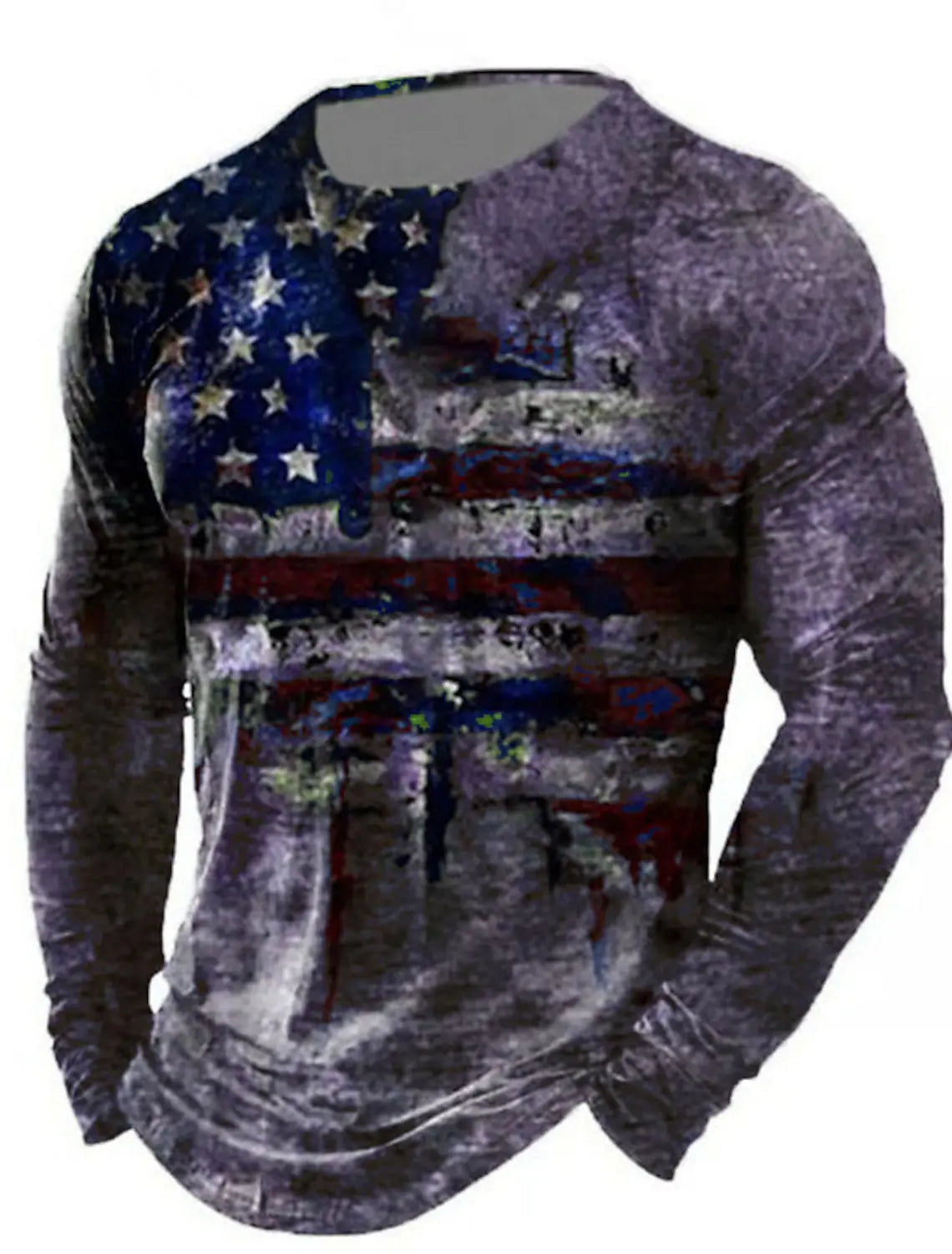 Men's Tshirt Tee Distressed Graphic Prints American Flag National Flag Crew Neck Outdoor Street Long Sleeve Print Clothing