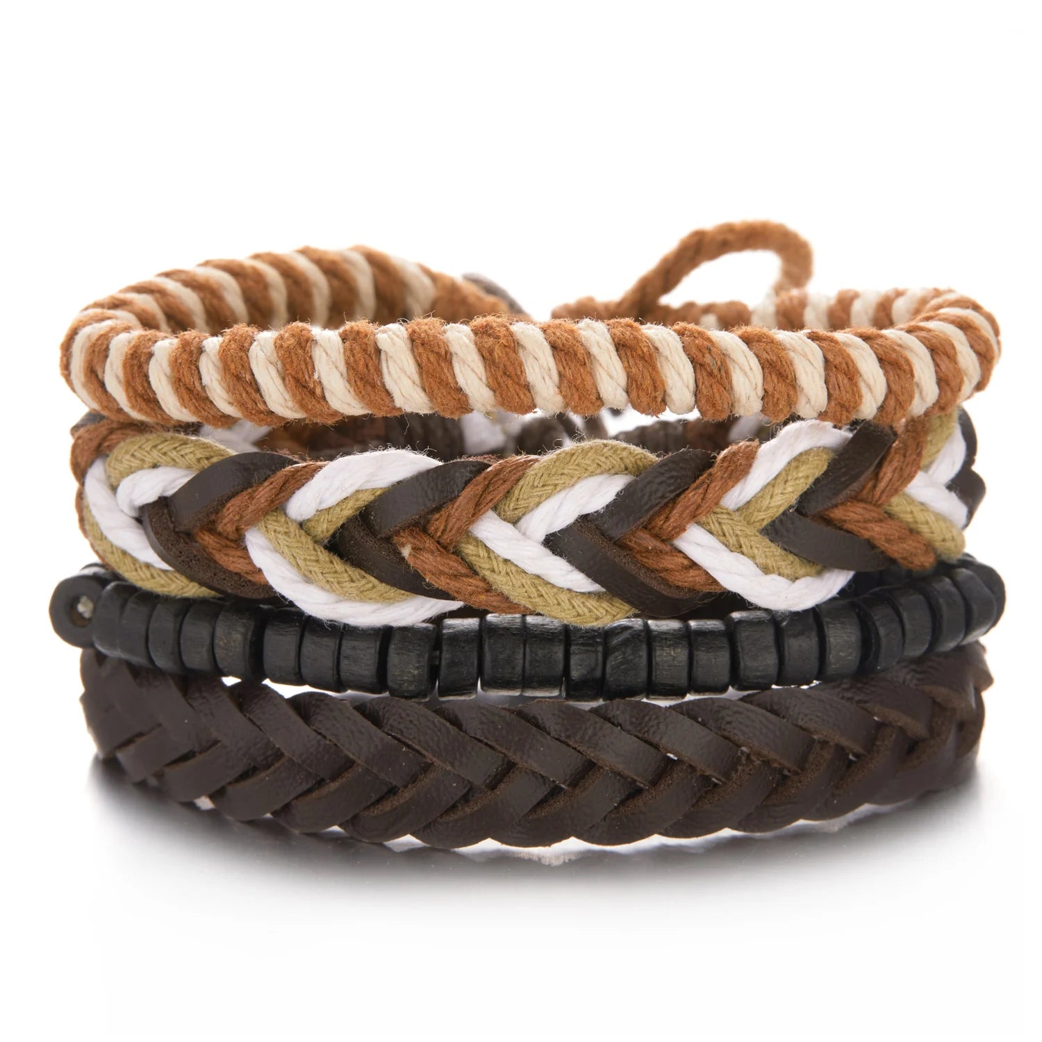 4Pcs/Set Braided Wrap Leather Bracelet for Men Women Vintage Yin Yang Infinity Wood Beads Charm Bracelets Male Wristband Jewelry