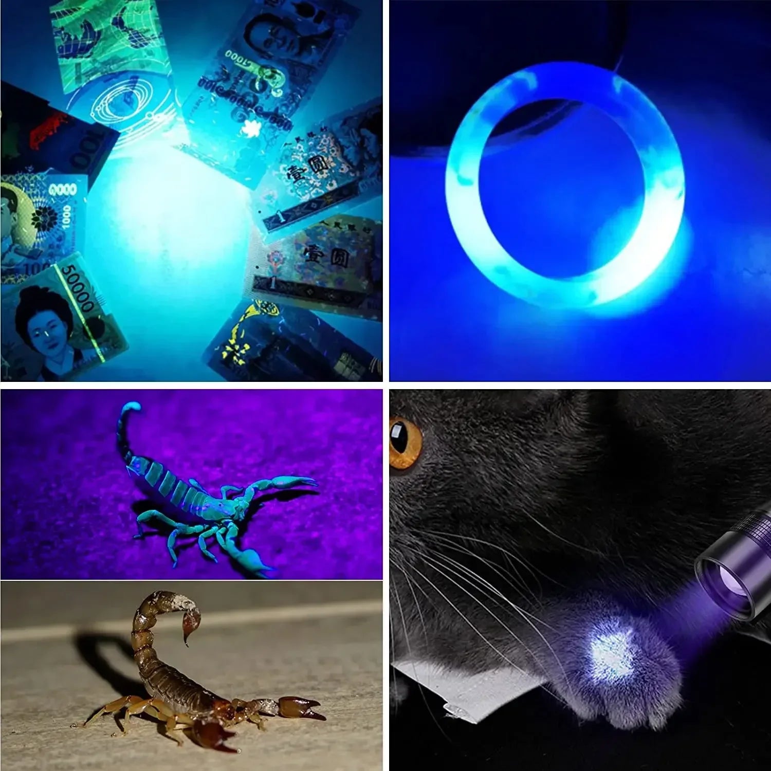 UV Light & Strong Light Flashlight USB Rechargeable Camping Lantern Pets Urine Stains Black Light Led Ultraviolet Torch Lamp