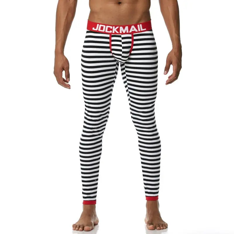 Men's Thermo Underwear Fashion Men Thermal Long Johns Mens Underwear Cotton Striped Print Warm Male Leggings Pants Autumn Winter