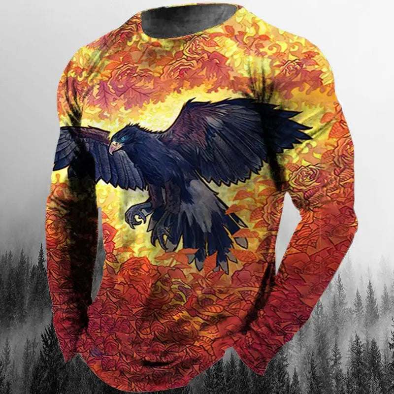 3D Animal Print Hip Hop Men's Tops T-Shirt 2024 New Men's Eagle Print Graphic Casual Long Sleeve T-Shirt Autumn Streetwear