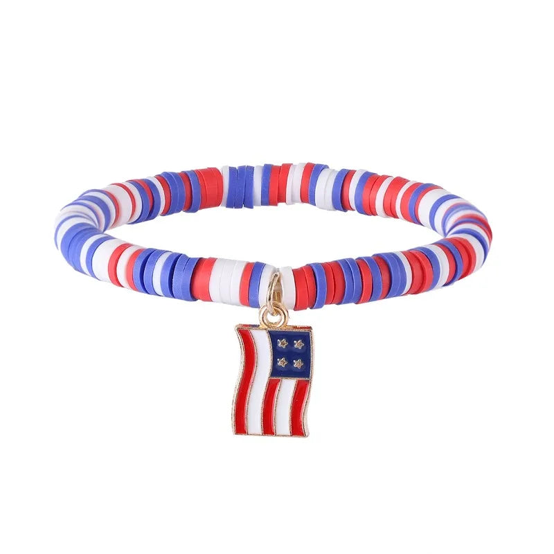 American Flag Bracelets US Red White Blue Color Bracelet with Simple and Adjustable Elasticity Patriot Bracelet Jewelry Gift