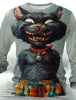 3D Printed Halloween Kitten Pattern 3D Printed Autumn Men's Crew Neck T-Shirt Casual Long Sleeve Oversized Pullover Fashion Tops