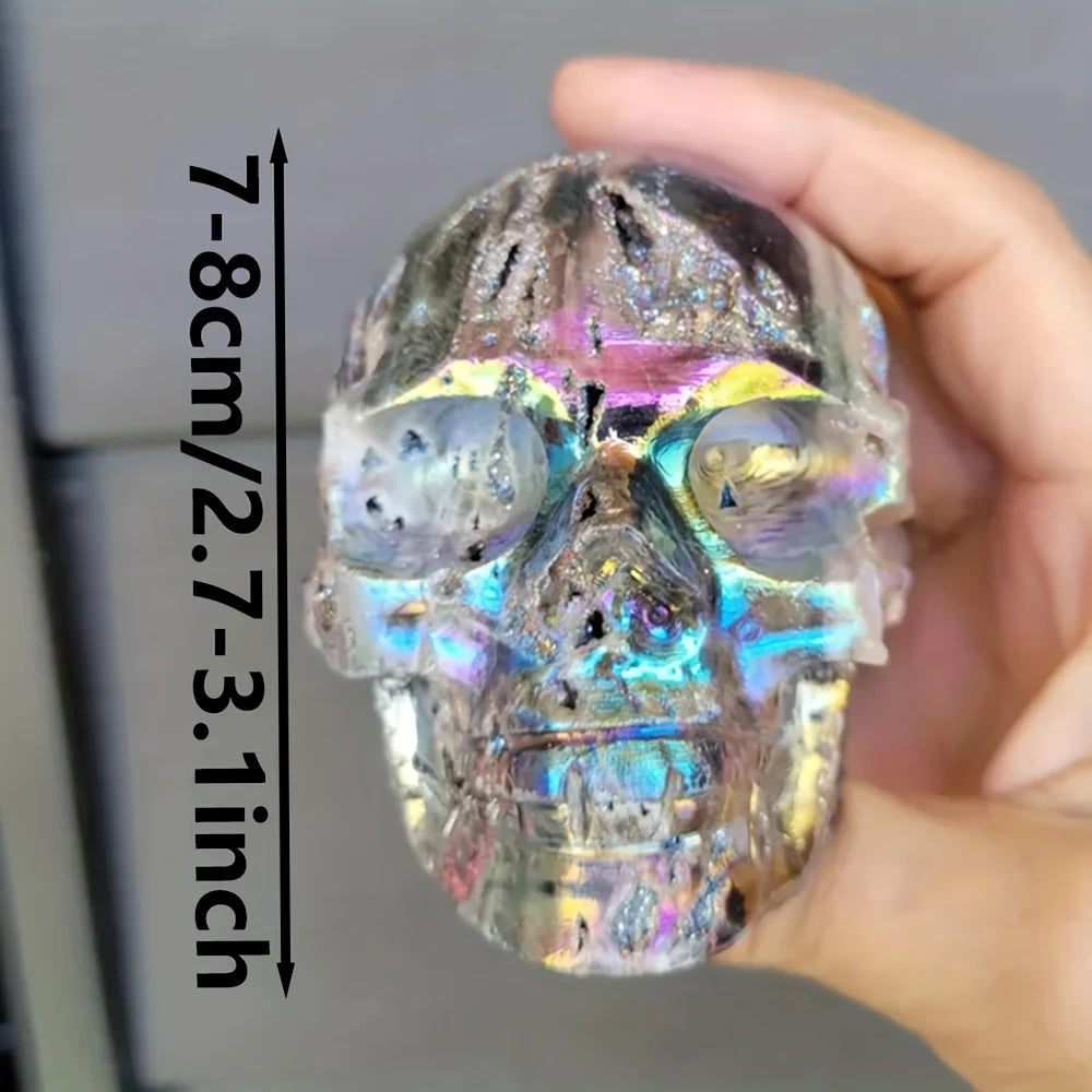 1pc Aura Sphalerite Stone Skull with Iridescent Rainbow Colors, Bohemian Home Decor, Holiday Gifts