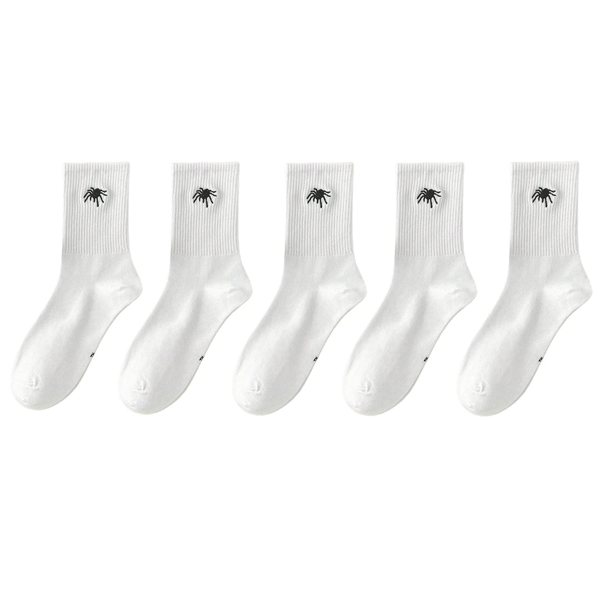 5/10 Pairs Men's Crew Socks, Spider, Black, White, Unique, Funny, Halloween-Themed, Moisture-Wicking, Gift