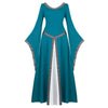 Women Medieval Renaissance Trumpet Sleeve Retro Loor Length Gown Lace Trim Irish Over Long Dress Halloween Costume Plus Size