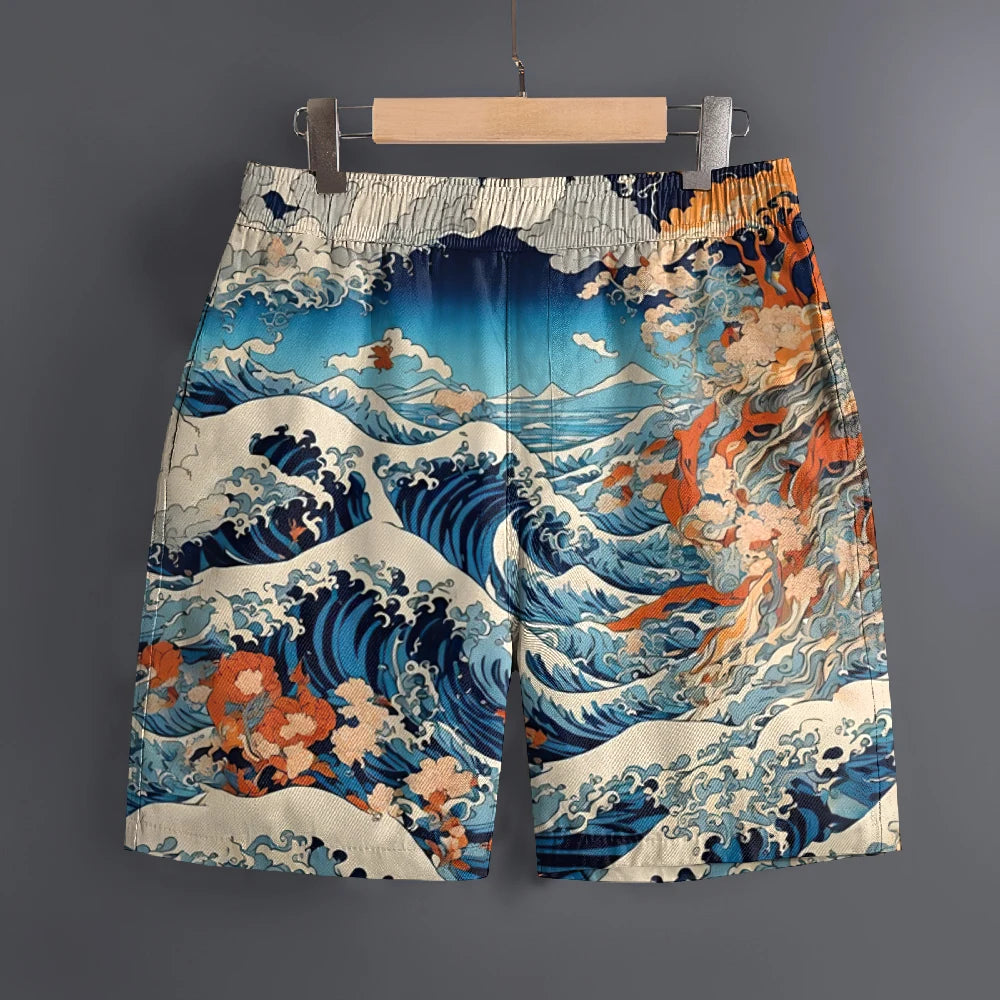 Men's Hawaiian 3D Japanese Pattern Beach Shorts Quick Dry Outdoor Leisure Sports Shorts Fashion Men's Shorts