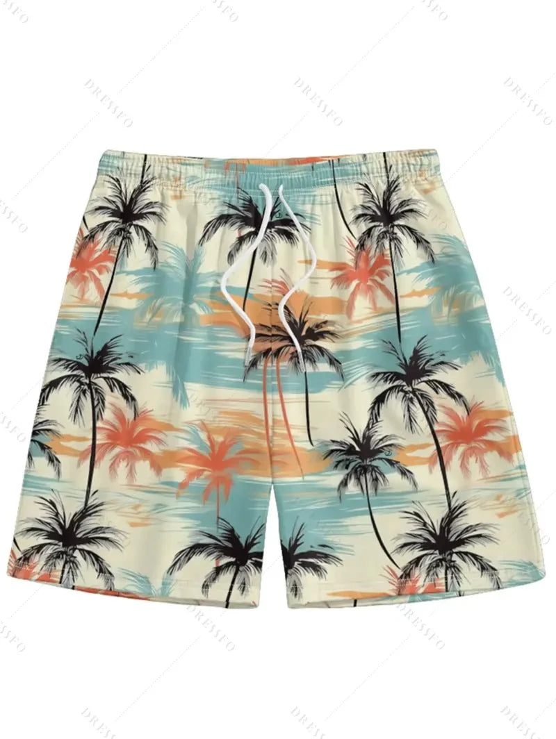 Men's Hawaiian 3D Palm Tree Pattern Beach Shorts Quick Dry Outdoor Leisure Sports Shorts Fashion Men's Shorts