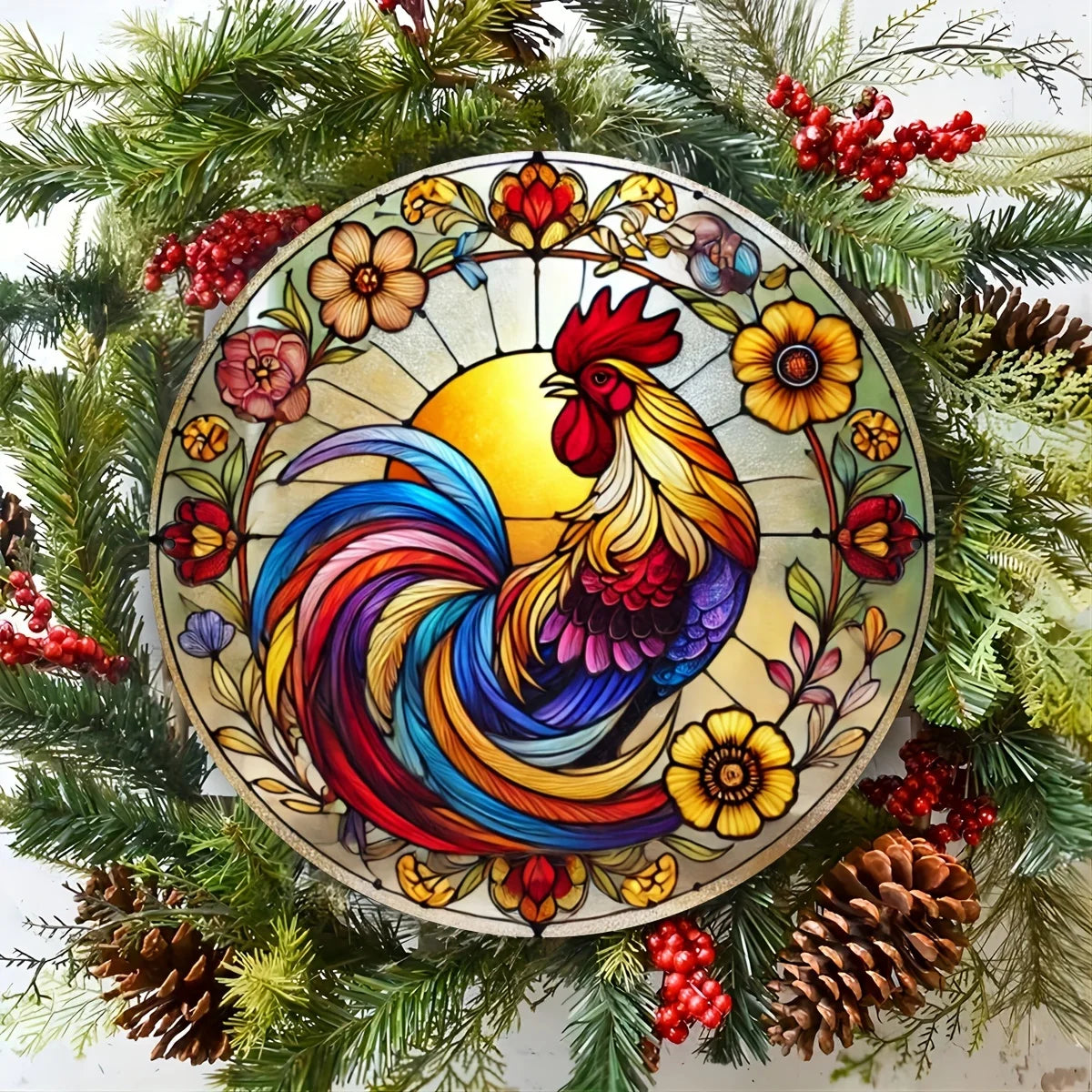 Charming Rooster Round Aluminum Metal Sign - Perfect for Porch & Wall Decor, Ideal Outdoor Gift for Home