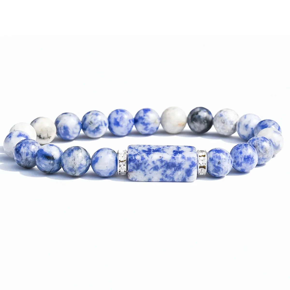 Natural Stone Bracelet: Featuring Rectangular Rose Quartz Plaques, Round Beads, Agate, Obsidian, and Raw Amazonite