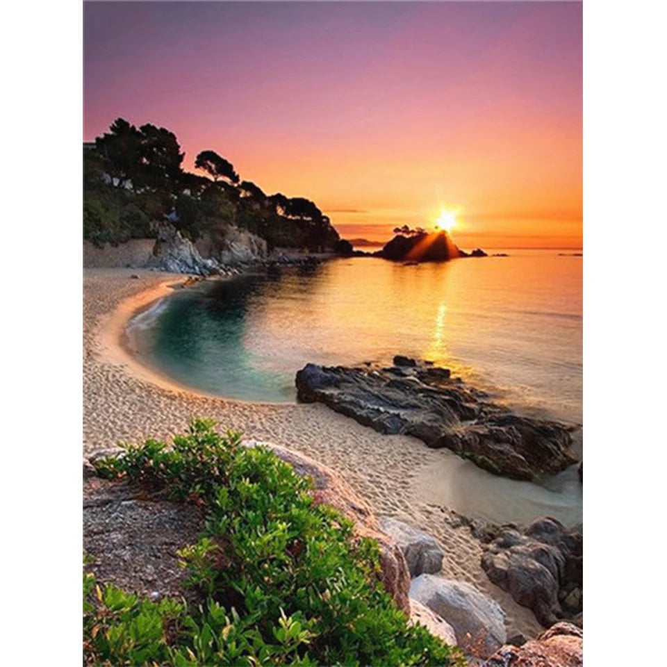 5D DIY Diamond Painting Landscape Coastal Sunset Rhinestone Picture Full Square/Round Diamond Embroidery Mosaic Decoration Gift