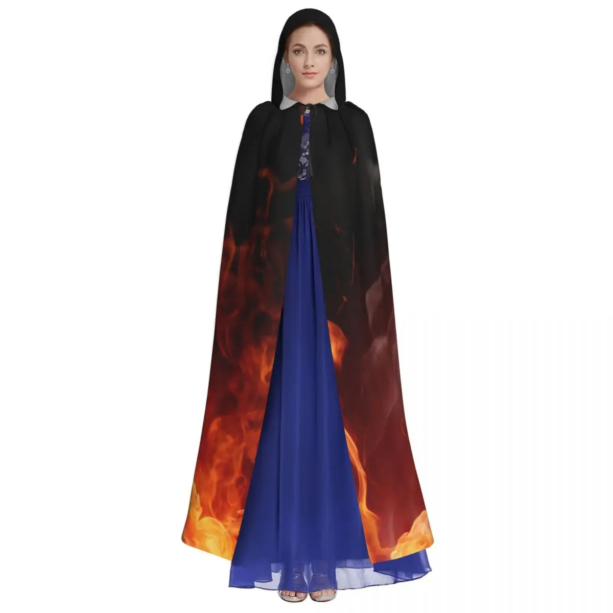 Unisex Hooded Cloak Grim Reaper Devil Witch Long Cape Burning Flame Props Party Cosplay Costume