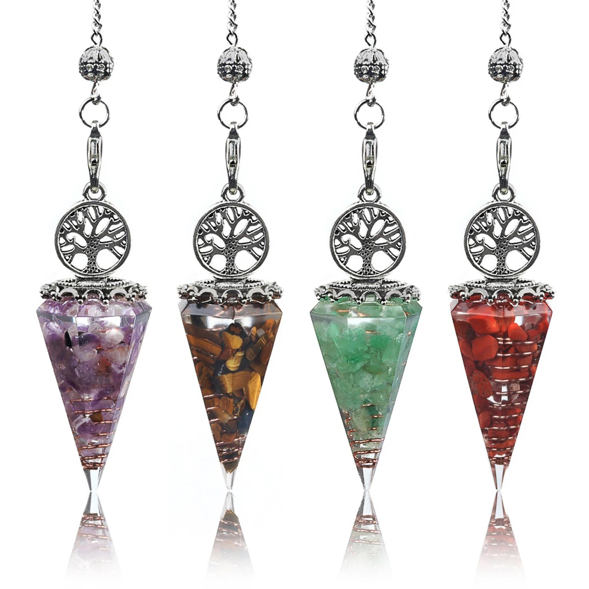 20x52mm Natural Stone Pendulum Tree of Life Hexagonal Cone Crushed Stone Red Agate