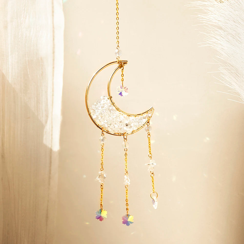 Amethyst Suncatcher Moon Crystal Gemstone Windchime Sun Catcher Home Decor Rainbow Crystal Window Yard Garden Decoration Outdoor