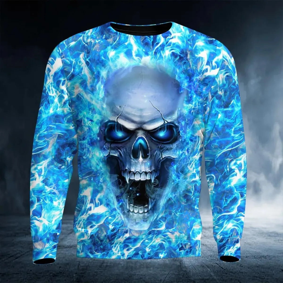 2023 New Men's Autumn Round Neck Long Sleeve T-shirt =Retro Skull 3D Pattern Print T Shirts Casual Fashion Tops Men Clothing