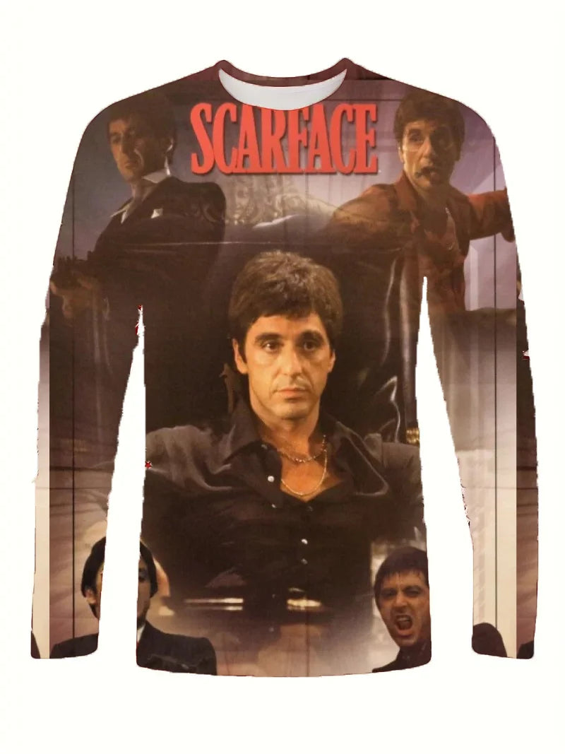 Movie Scarface T-shirts 3D Printing Men/Women Anime Long sleeve T shirt Fashion Harajuku Kids Y2k Tops Cosplay Man Tees