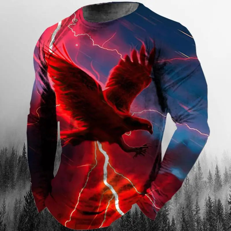 3D Animal Print Hip Hop Men's Tops T-Shirt 2024 New Men's Eagle Print Graphic Casual Long Sleeve T-Shirt Autumn Streetwear