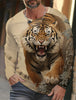 2024 new men's Ukiyoe long-sleeved T-shirt 3D printed high-definition tiger print men's autumn tops casual round neck T-shirt