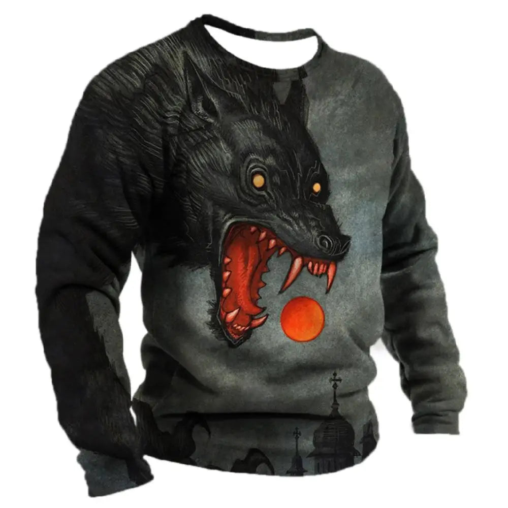 Men's Long Sleeve T-shirt Winter 3D Animal Print T Shirts Street Fashion Wolf Pattern Tops Tees Oversized Men's Clothing