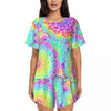 Flower Power Pajamas Spring 2 Pieces Purple Hippie Cute Pajama Sets Lady Short Sleeve O Neck Casual Custom Nightwear