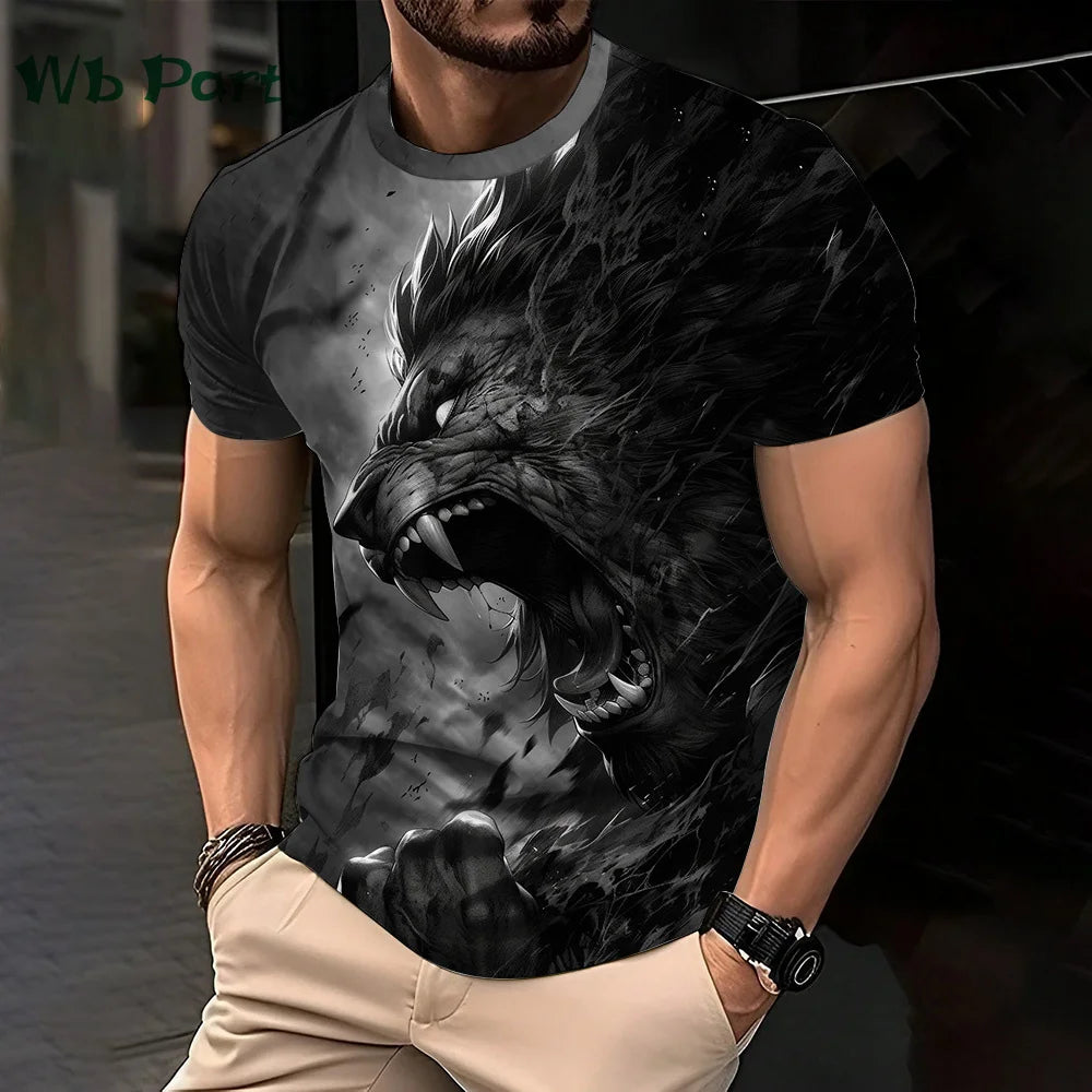 3D Lion Print Graphic T shirts Short Sleeve Tee Men's Clothing O-Neck Animal Print Mens Clothing T-shirts for Men Street Tops