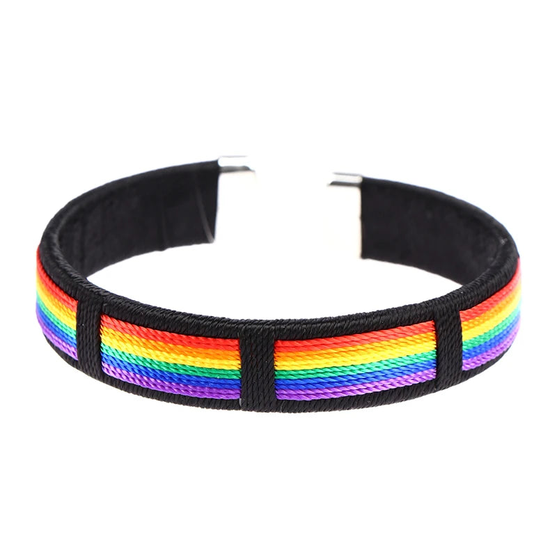 1PCS Fashion Rainbow String Bangle & Bacelet Charms Open Cuff Braclet For Men Women Jewelry