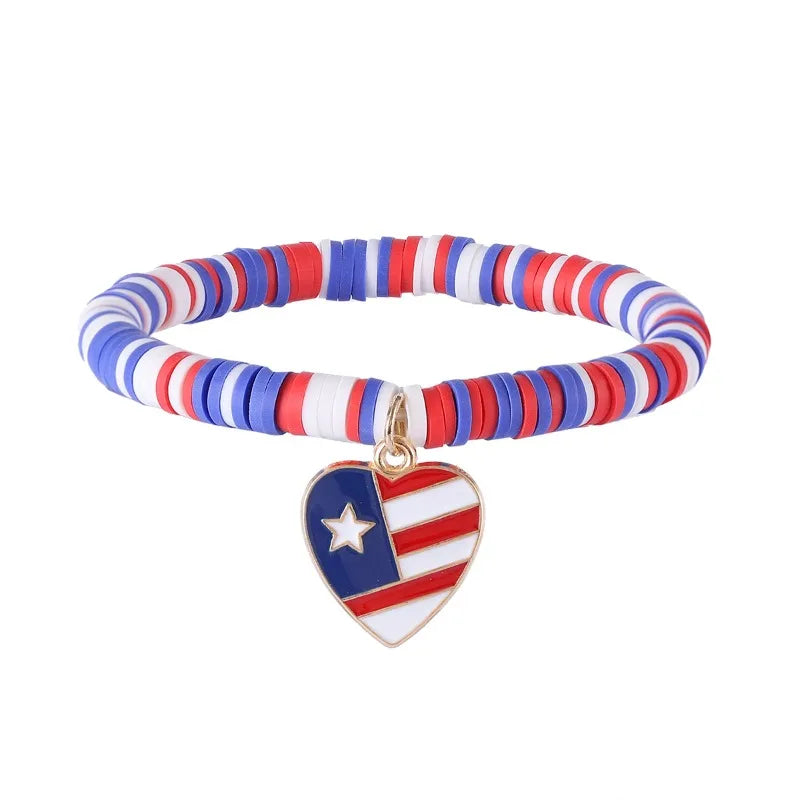 American Flag Bracelets US Red White Blue Color Bracelet with Simple and Adjustable Elasticity Patriot Bracelet Jewelry Gift