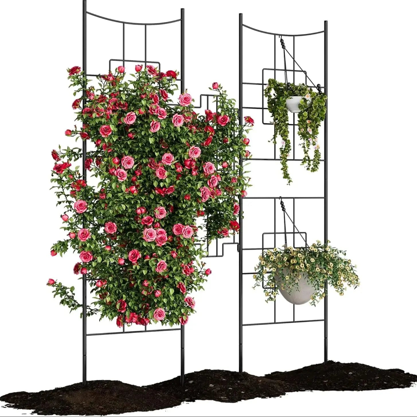 No Dig Dog Fence Outdoor - 66.9 Inch Tall Rustproof Animal Barrier with Gate, Decorative Garden Fence Panels for Yard Border
