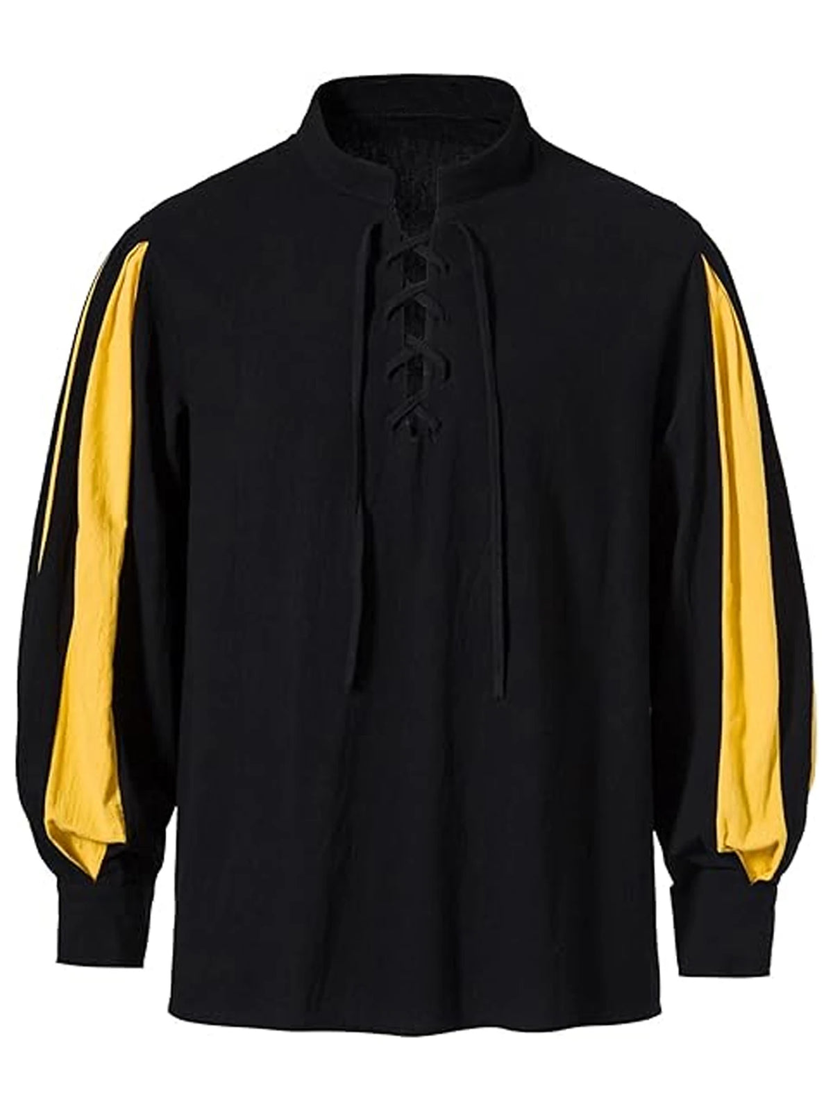 Retro Medieval Men's Pirate Shirt, Men's Long Sleeve Lace Up Shirt With Stand Collar, Halloween Party Costume