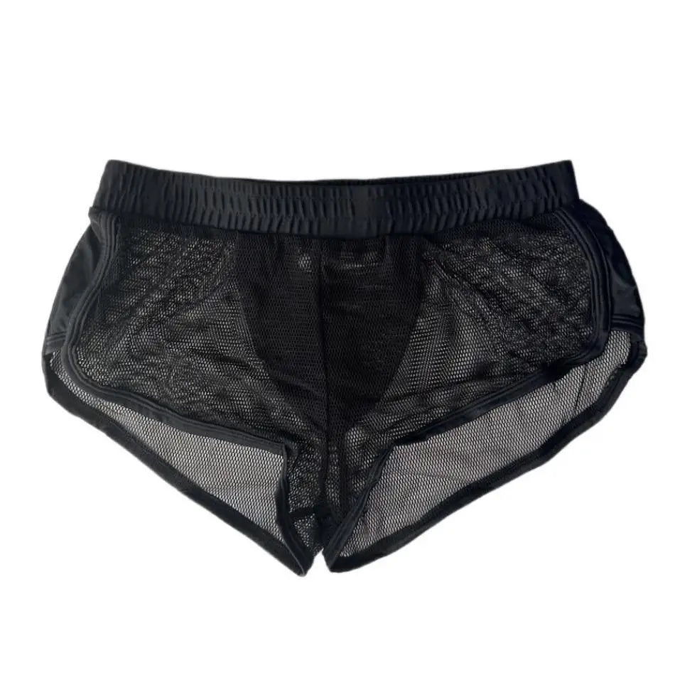 Sexy Underwear Transparent Mesh Men Boxer Shorts Fishing Net Male Panties U-convex Penis Pouch Boxers Home Sleep Bottoms Shorts
