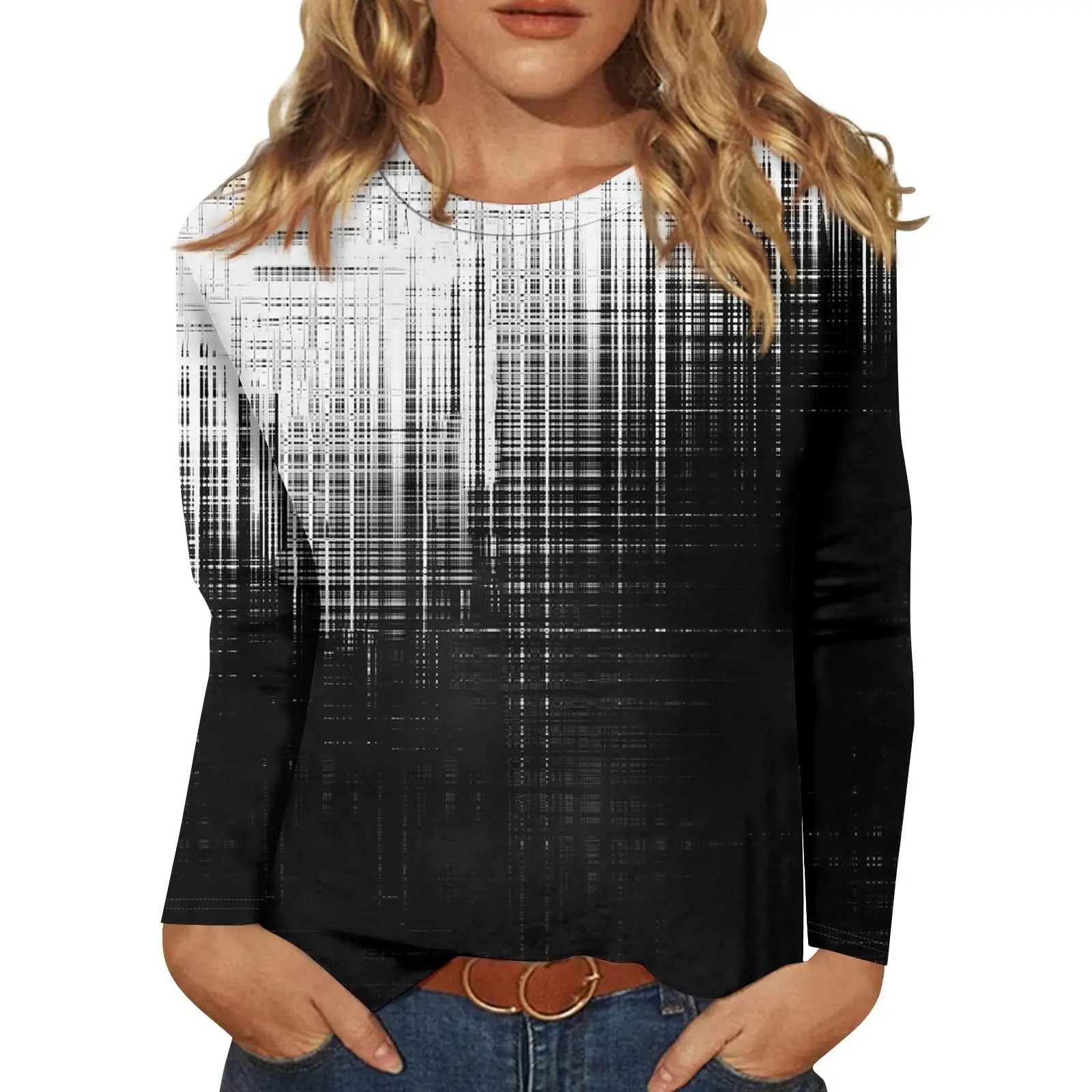 2025 New Women's Flower Fashion Print Long Sleeve T-shirt Sports Leisure Cute Polyester Ultra-thin Round Neck Long Sleeve