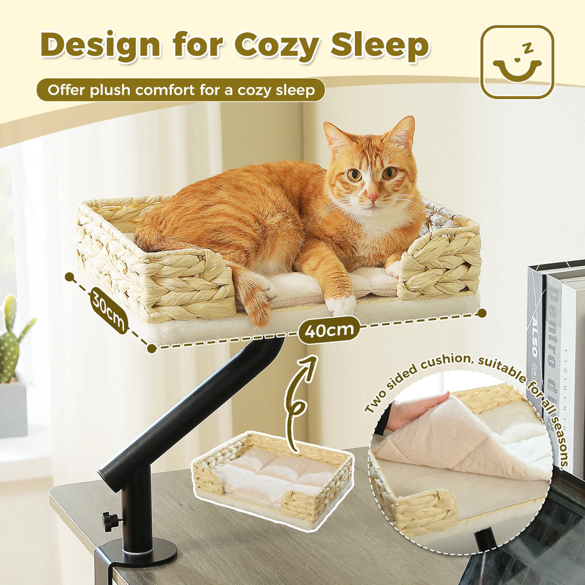 Cat Desk Bed, 360° Rotatable Cat Bed Stand