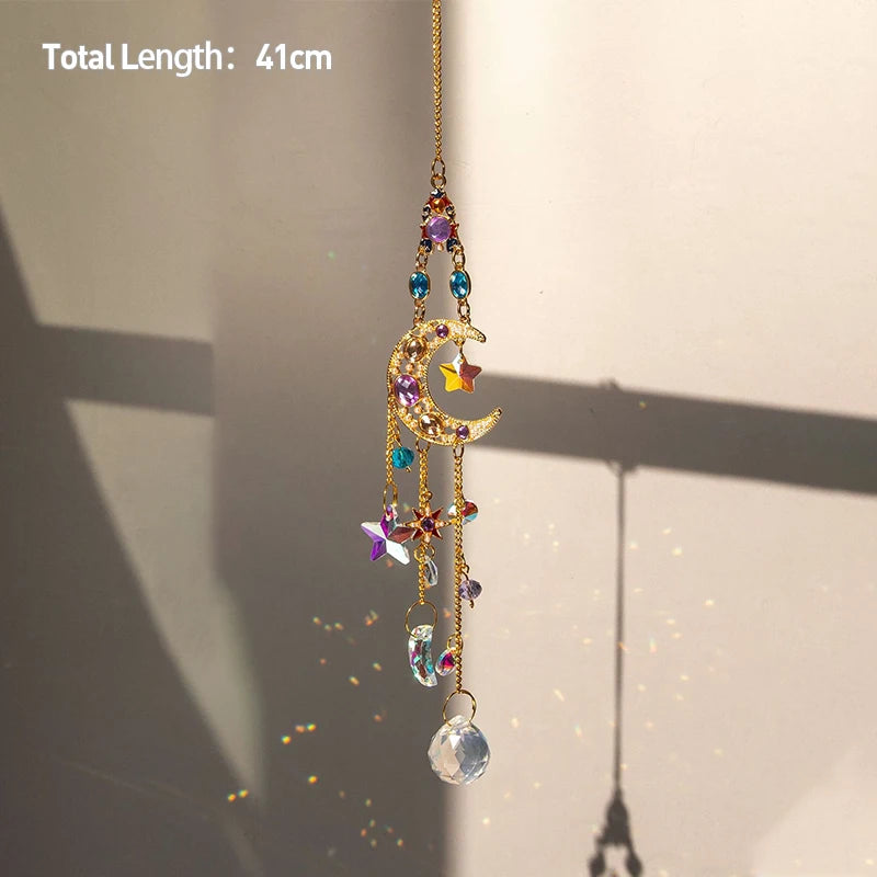 Hanging Crystal Pendant Garden Suncatcher Wind Chimes Rainbow Prism Crystal Chain for Window Drop Bell Christmas Tree Home Decor