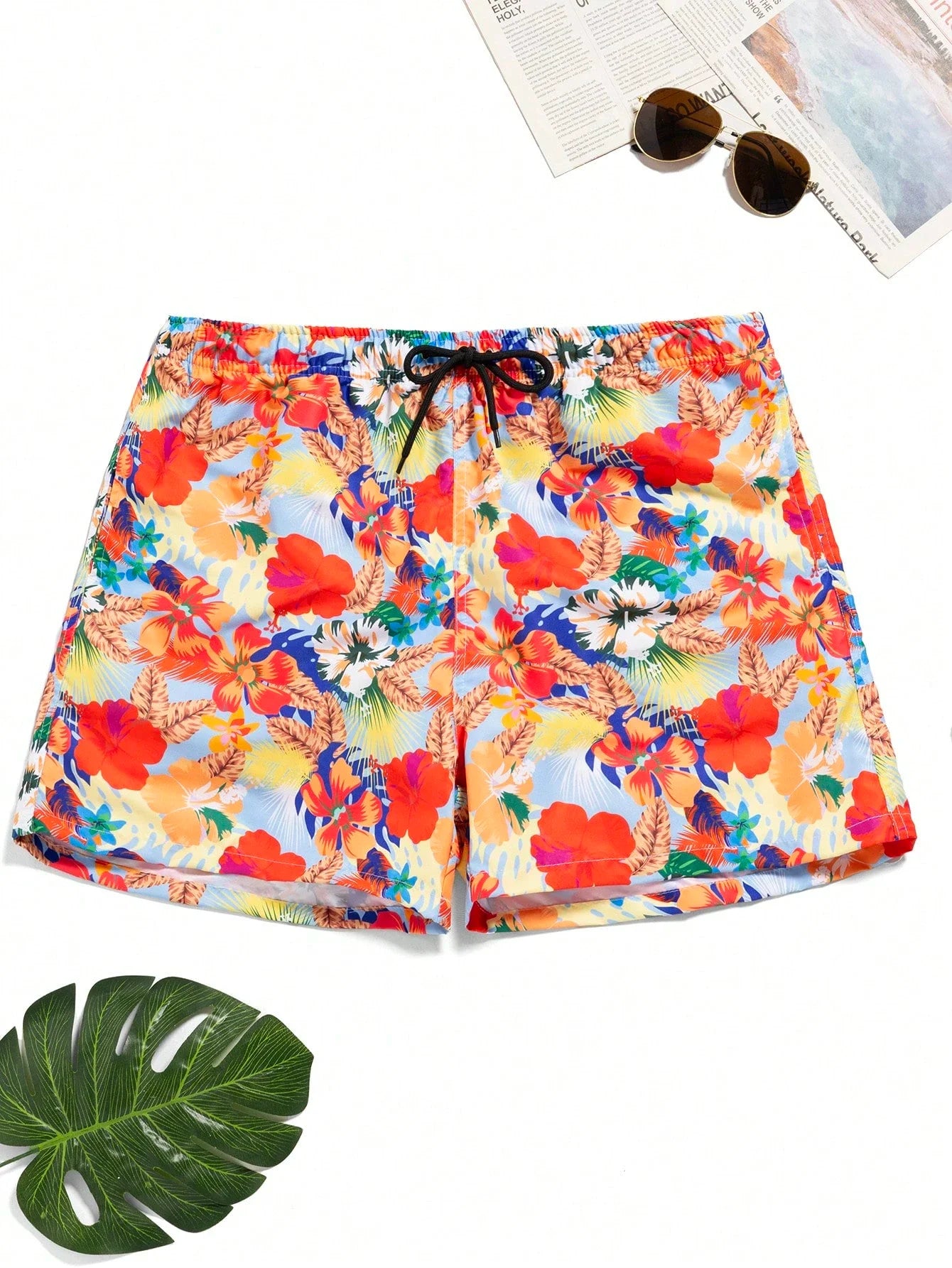 Men's High-Tech 3D Printed Aloha Shorts - Realistic Jungle Foliage & Exotic Hibiscus Designs for Poolside & Streetwear