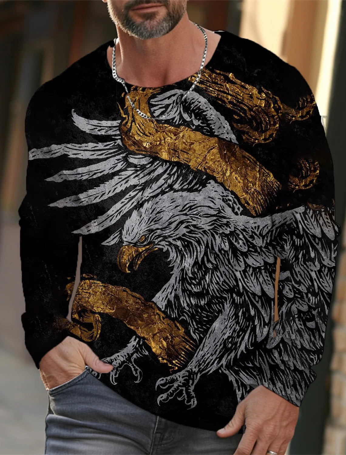 2024 new men's long-sleeved t-shirt 3d printed high-definition wolf animal print men's autumn tops casual round neck t-shirt