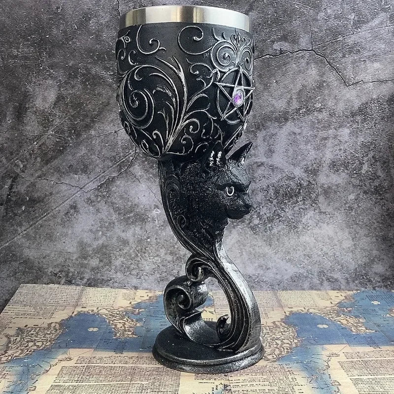 Medieval Retro Goblet Resin 3D Red Wine Glass Stainless Steel Liner Cocktail Glass Retro Creative Personalized Gift Bar Ornament