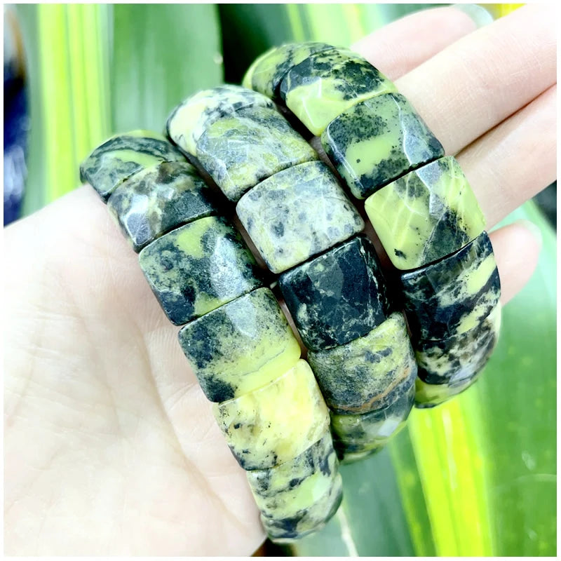2024 New Natural Stone Lapis Lazuli Amazon Tiger Eye Agate Morgan Faced Square Elastic Bracelet for Men and Women Charm Jewelry