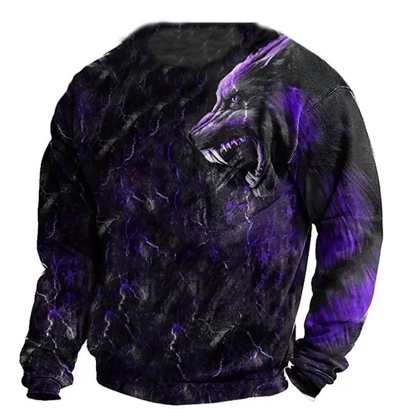 Vintage T-shirt Male Summer Long 3d Wolf Print T Shirts Tops 2023 Men Cotton Streetwear Oversized Clothing O-neck Graphic Tees