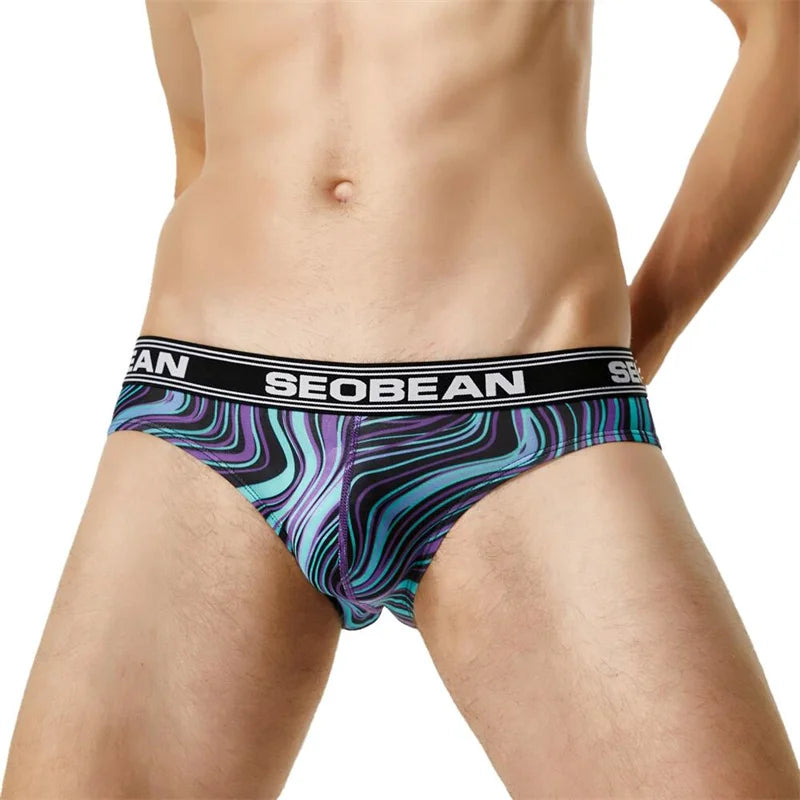 2022 SEOBEAN Sexy Men's Underwear Bikini briefs Low-rise Male Underpants Printed Pattern Underwear Fashion Men Briefs