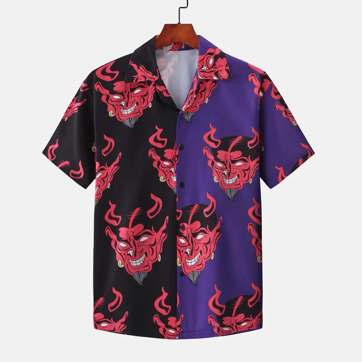 Summer Mens Hawaiian Casual Collar Shirts Short Sleeve Button Skeleton Demon Print Beach Floral Fashion Vintage Clothing XS-5XL