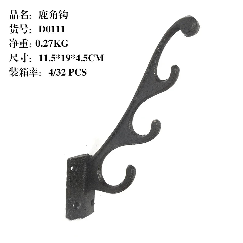 Animal Shape Ironwork Metal Hooks Clothes Hat Key Retro Style Originality Wall Hooks Villa Courtyard Wall Mounted Decorate home